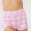 Bottoms Lime Ricki | Pink Gingham High-Waist Boy Short Swim Bottoms | Lime Ricki