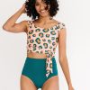 Tankinis + Tops Lime Ricki | Peach Leopard Cap Sleeve Swim Top | Lime Ricki Swimwear