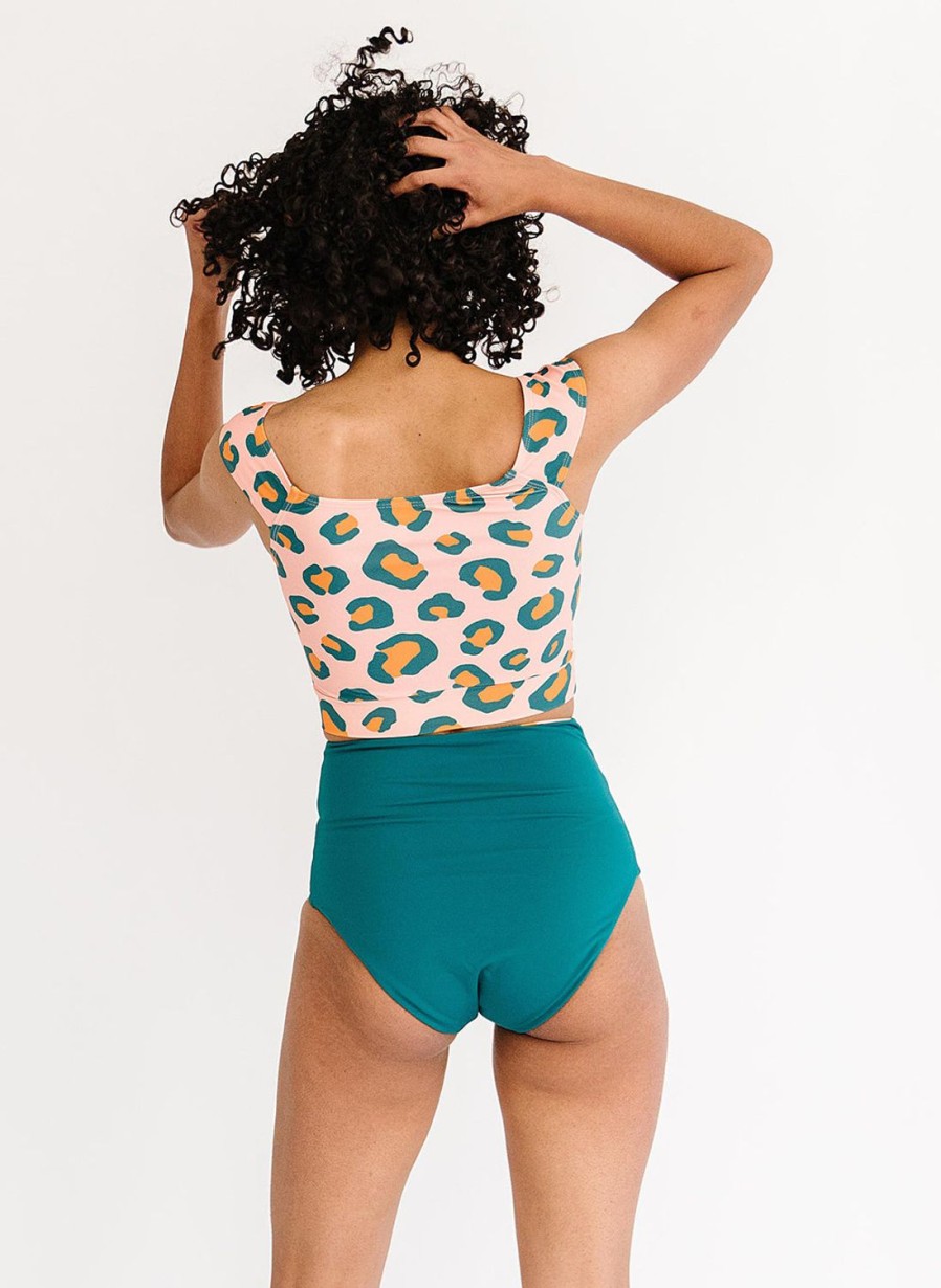 Tankinis + Tops Lime Ricki | Peach Leopard Cap Sleeve Swim Top | Lime Ricki Swimwear