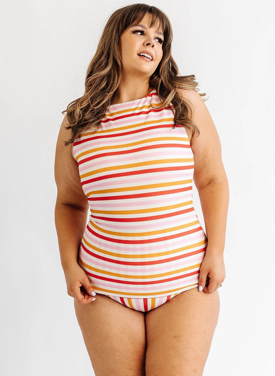 Tankinis + Tops Lime Ricki | Sunset Stripe Boat-Neck Tankini Swim Top | Lime Ricki