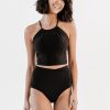 Tankinis + Tops Lime Ricki | Black Lace-Back Swim Crop Top | Lime Ricki Swimwear