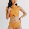 Tankinis + Tops Lime Ricki | Apricot Dots Knotted Crop Swim Top | Lime Ricki Swimwear