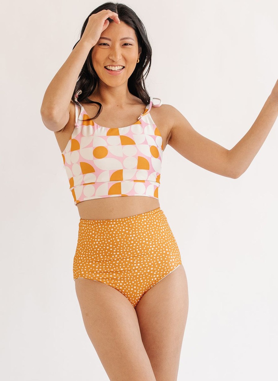 Tankinis + Tops Lime Ricki | Retro Geo Shoulder-Tie Crop Swim Top | Lime Ricki