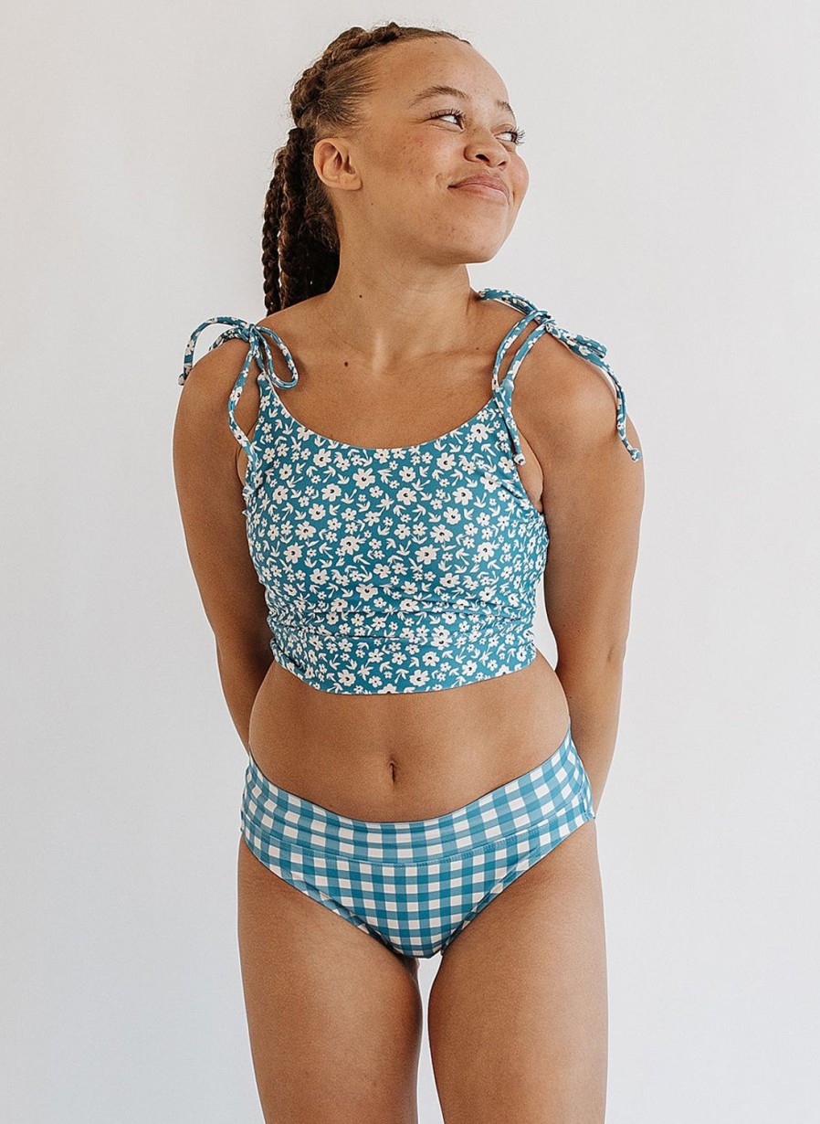 Tankinis + Tops Lime Ricki | Ocean Floral Shoulder-Tie Crop Top