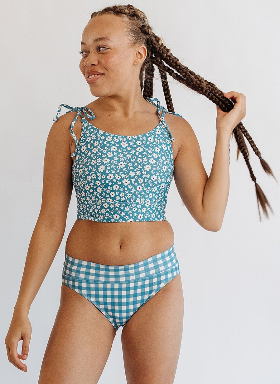 Tankinis + Tops Lime Ricki | Ocean Floral Shoulder-Tie Crop Top