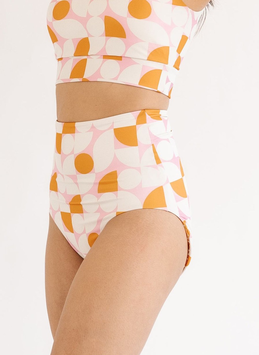 Bottoms Lime Ricki | Apricot Dots/Retro Geo Reversible Swim Bottoms