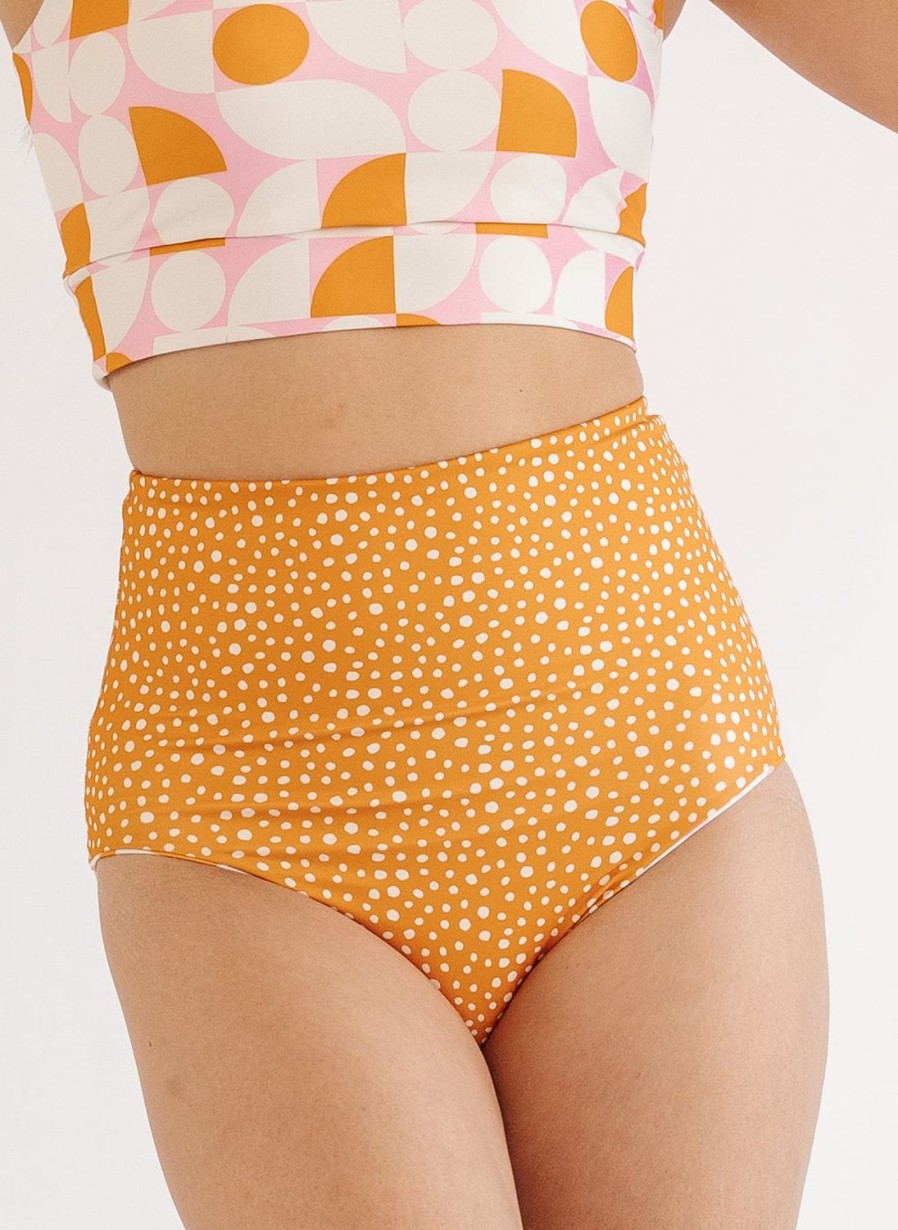 Bottoms Lime Ricki | Apricot Dots/Retro Geo Reversible Swim Bottoms