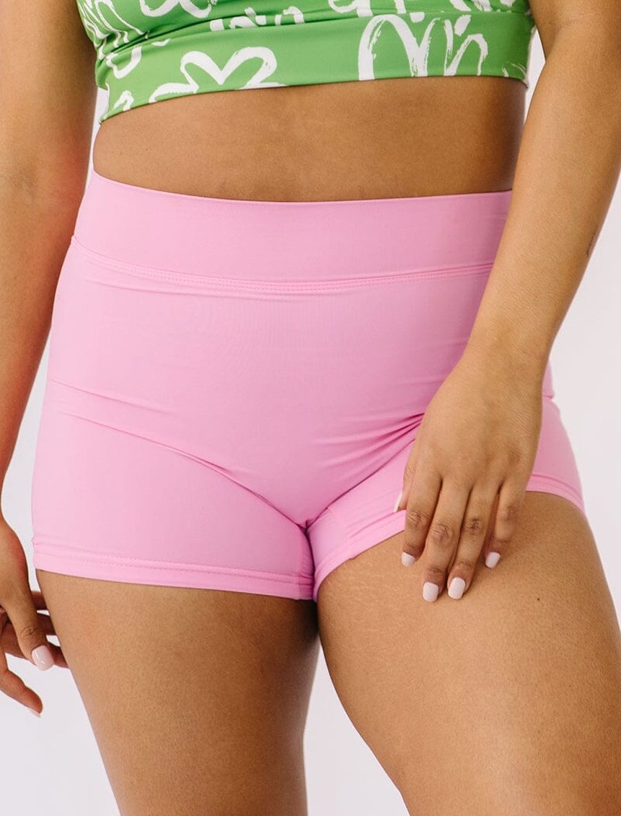 Bottoms Lime Ricki | Pink High-Waist Boy Short Swim Bottoms | Lime Ricki