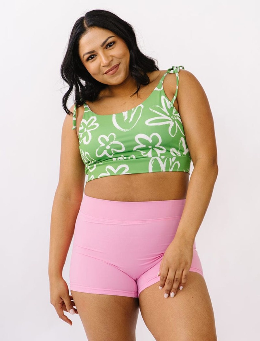 Bottoms Lime Ricki | Pink High-Waist Boy Short Swim Bottoms | Lime Ricki