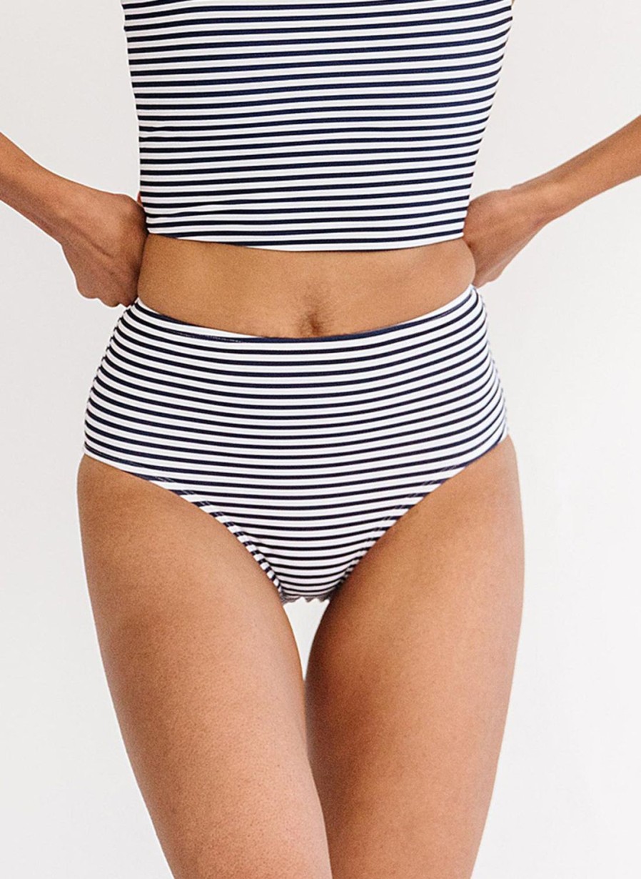 Bottoms Lime Ricki | Midnight Stripe High Waist Swim Bottoms | Lime Ricki Swimwear