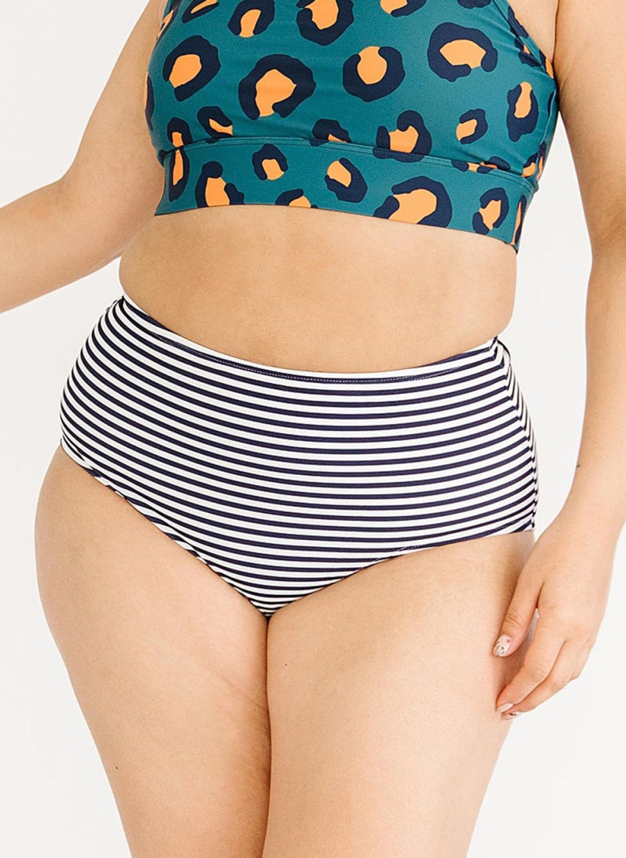 Bottoms Lime Ricki | Midnight Stripe High Waist Swim Bottoms | Lime Ricki Swimwear