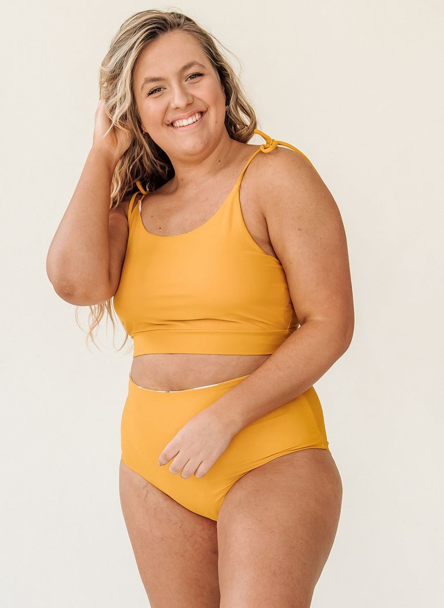 Tankinis + Tops Lime Ricki | Mustard Shoulder-Tie Crop Top